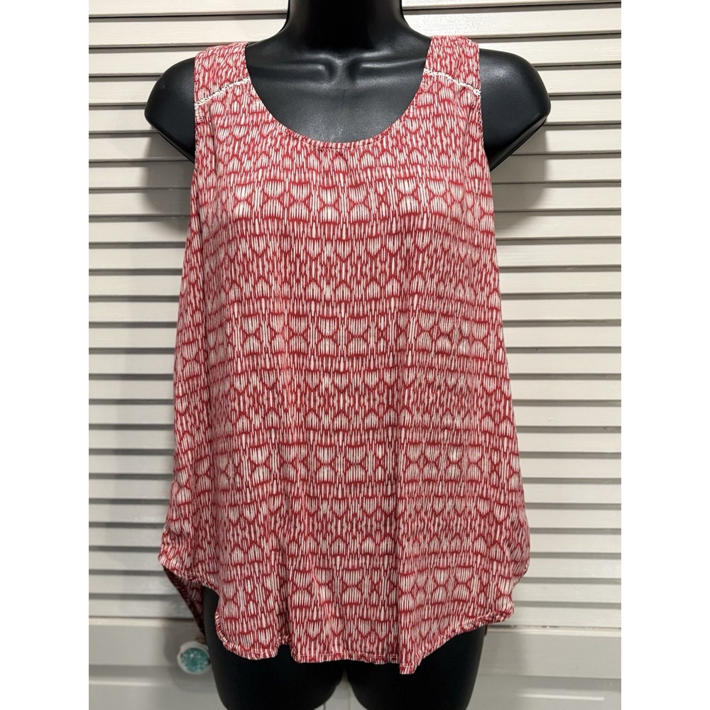 Lucky Brand Red/White Sleeveless Crisscross Strap Open Back Blouse Size M
